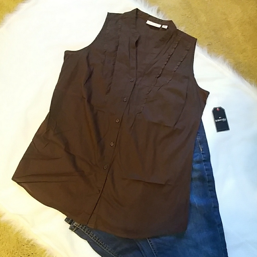 NWT St John's Bay Chocolate Brown Ruffle Top